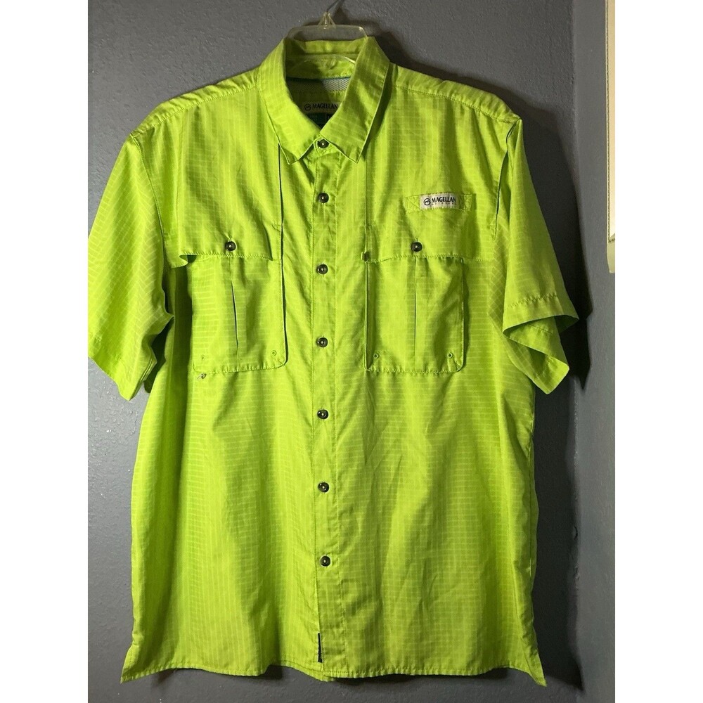 Magellan Outdoors Fish Gear Button Down Shirt Men’s Large Moisture Wicking Green